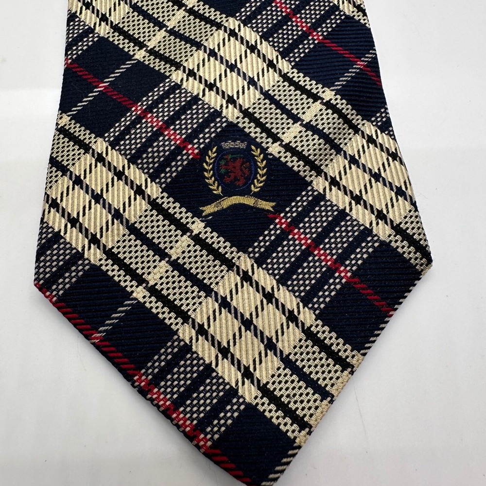 Tommy Hilfiger Necktie Plaid‎ Crest Logo Classic Business Career